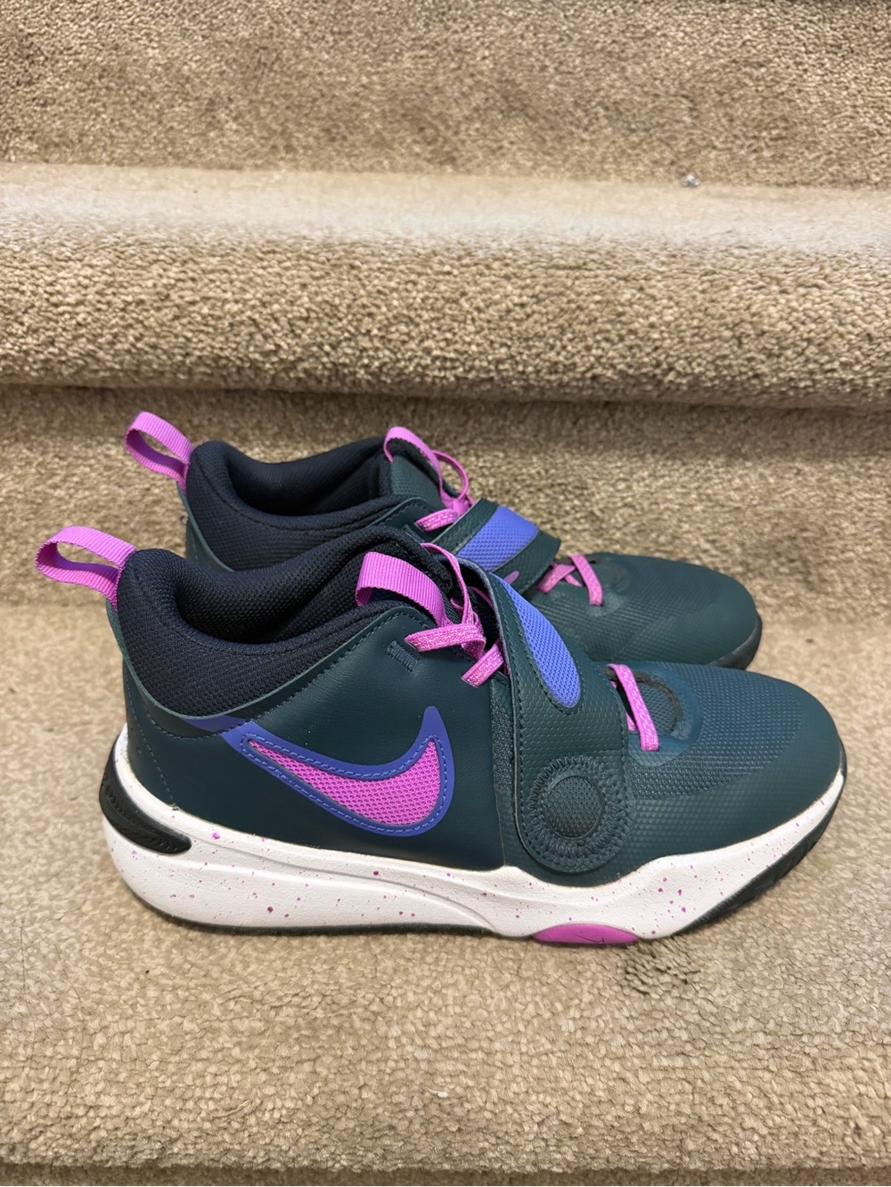 Nike Kids Dark Teal Sneakers with Purple and Pink Accents